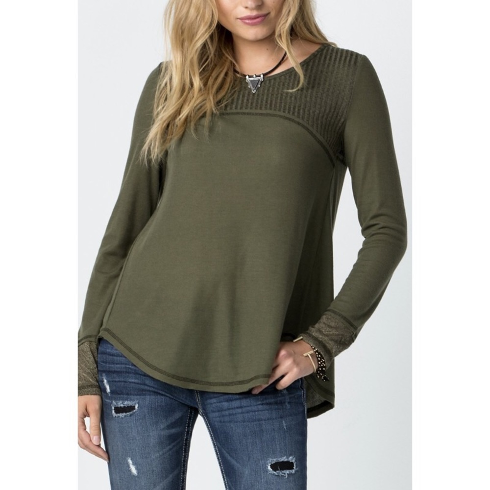 NWT Miss Me Olive Green Long Sleeve